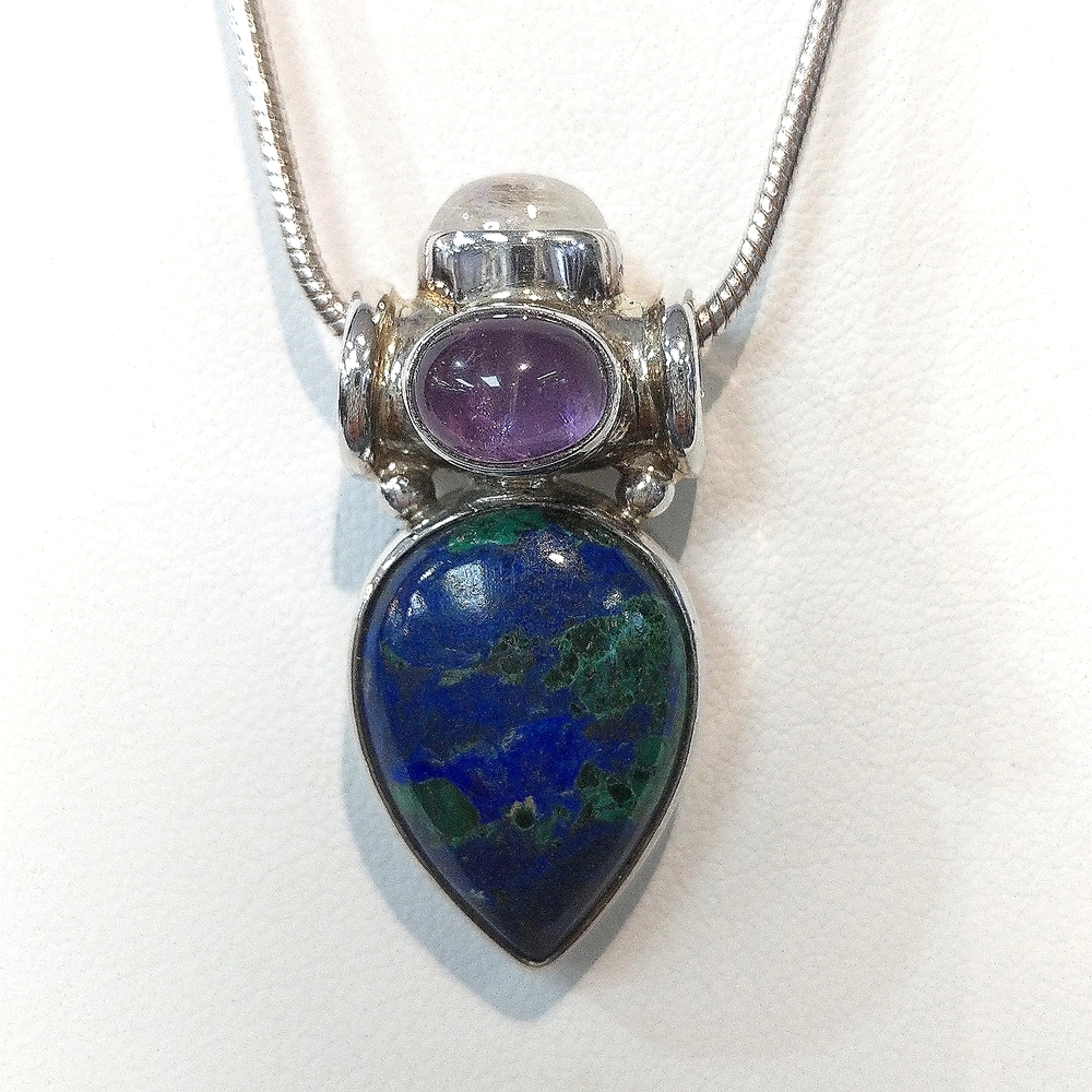 Sterling Silver Necklace With Amethyst And Moonstone - Picture 2 of 3